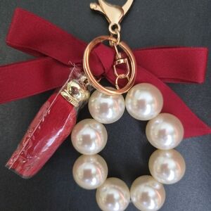 Large Pearl and Ruby Red Bow/Tassel Keychain/Bag Charm NWT